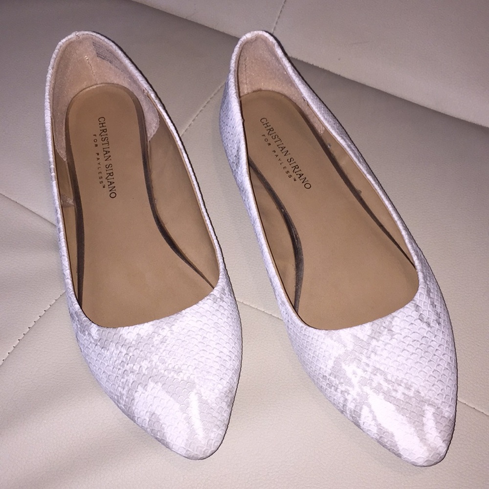 faux snakeskin flats, worn twice maximum